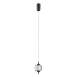 Czarna lampa wisząca Pedro z jednym źródłem światła LED 4W, z metalowym kloszem w formie ażurowej siatki. Produkt zawieszony na cienkim przewodzie, z oprawą montażową na suficie. Prosta forma, idealna do nowoczesnych wnętrz.