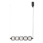 Czarna lampa wisząca Pedro z pięcioma źródłami LED o mocy 20W. Metalowa konstrukcja z siatkowymi kloszami, zawieszona na cienkim przewodzie. Prosty, nowoczesny design, idealna do wnętrz.