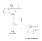 Lampa stojąca ogrodowa Bianca H66 w kolorze czarnym, z oprawą na jedną żarówkę E27. Wysokość 66 cm, średnica podstawy 32,5 cm. Kształt stożkowy z szerokim kloszem, solidna podstawa. Wymiary podane w cm.