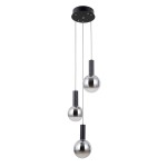 Lampa wisząca Strela z trzema kulami LED 15W, czarna i szara. Kule w chromowanej obudowie zawieszone na cienkich linkach, montaż na suficie. Prosty, nowoczesny design, idealna do wnętrz.