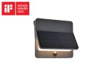 Aleta kinkiet solarny LED w kolorze antracytowym, o mocy 12,6 W i temperaturze barwowej 3000K. Kinkiet ma prostokątny panel słoneczny z przodu, a pod nim źródło światła wbudowane w obudowę. Ujęcie frontalne, na białym tle.