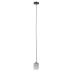 Lampa wisząca Torno 1xE14 w kolorze czarnym i złotym, z prostym, długim kablem. Klosz w kształcie cylindrycznym z przezroczystego szkła, zawieszony na okrągłym, płaskim elemencie montażowym. Tło białe, minimalistyczne.