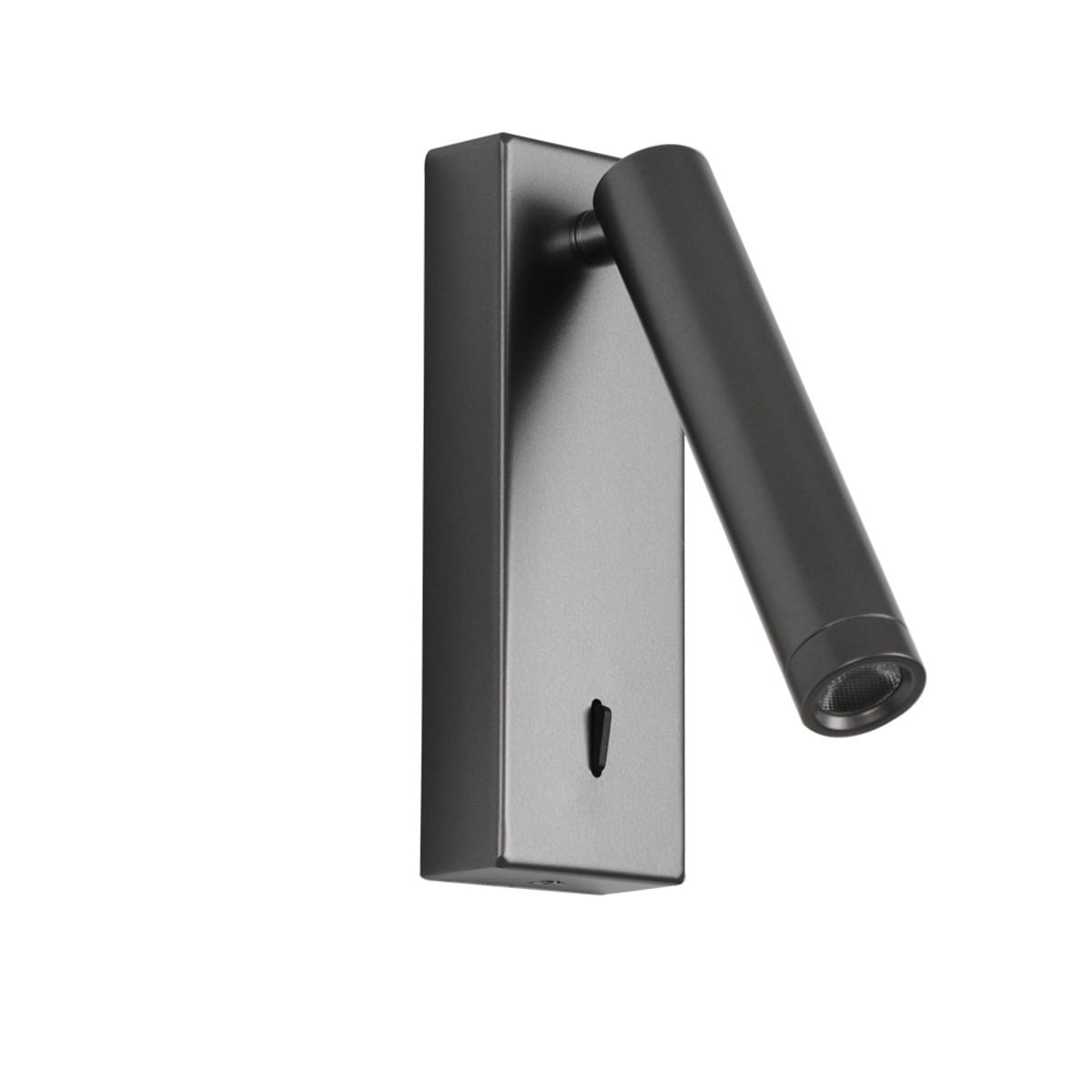 Cali kinkiet spot 1xLED 2,5W w kolorze szarym, o prostokątnej podstawie i ruchomej głowicy. Uchwyt w formie cylindrycznej, wysunięty z tła, montowany na ścianie. Minimalistyczny design, idealny do nowoczesnych wnętrz.