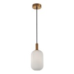 Lampa wisząca Della z jedną oprawą E27, z przezroczystym, żebrowanym kloszem w białym kolorze. Metalowy uchwyt w złotym odcieniu, zawieszona na czarnym przewodzie. Stylowe wzornictwo, idealna do nowoczesnych wnętrz.