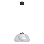Lampa wisząca Ainale 1xG9 w kolorze czarnym z przeźroczystym kloszem. Okrągły, biały element wewnętrzny. Produkt zawieszony na długim, czarnym przewodzie. Ujęcie frontalne, na białym tle, ukazujące całość lampy.