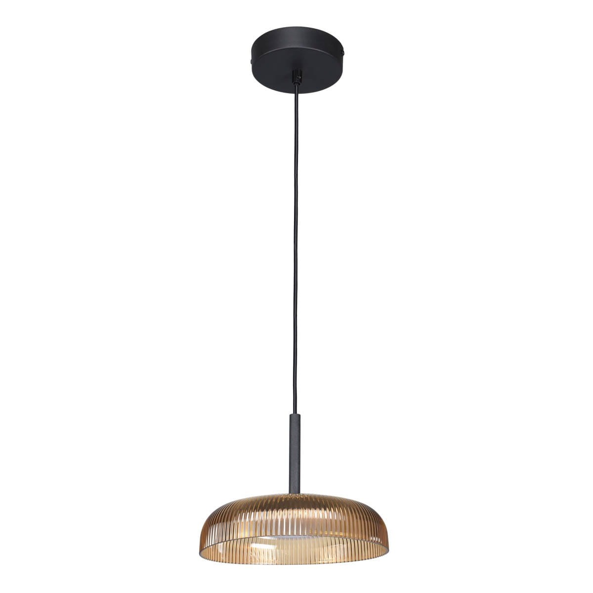 Lampa wisząca Colle z jednym źródłem LED 12W, czarna podstawa z metalowym kloszem w kolorze żółtym. Produkt wisi na cienkim przewodzie, prezentując nowoczesny design z teksturowanym kloszem w kształcie stożka.