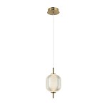 Lampa wisząca Corado 1xLED 8W w złotym kolorze. Owalny klosz z transparentnego szkła z teksturą, zawieszony na cienkim, białym przewodzie. Montaż sufitowy, prosty design, idealna do nowoczesnych wnętrz.