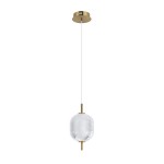 Lampa wisząca Corado z jednym źródłem LED 8W, złota, z przezroczystym kloszem o fakturze diamentowej. Zawieszona na cienkim przewodzie, z okrągłą podstawą sufitową. Idealna do nowoczesnych wnętrz.