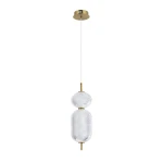 Lampa wisząca Corado 1xLED 15W w kolorze złotym, z przezroczystym kloszem o owalnym kształcie, zawieszona na cienkim sznurku. Klosz z wyraźnym wzorem, podkreślającym nowoczesny styl. Montaż sufitowy, z widocznym elementem mocującym.