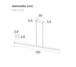 Lampa wisząca Linia 120 w kolorze czarnym, z jedną diodą LED o mocy 15W. Wymiary: długość 120 cm, szerokość 30 cm, wysokość 5,5 cm. Prosty, nowoczesny design, montowana na suficie.