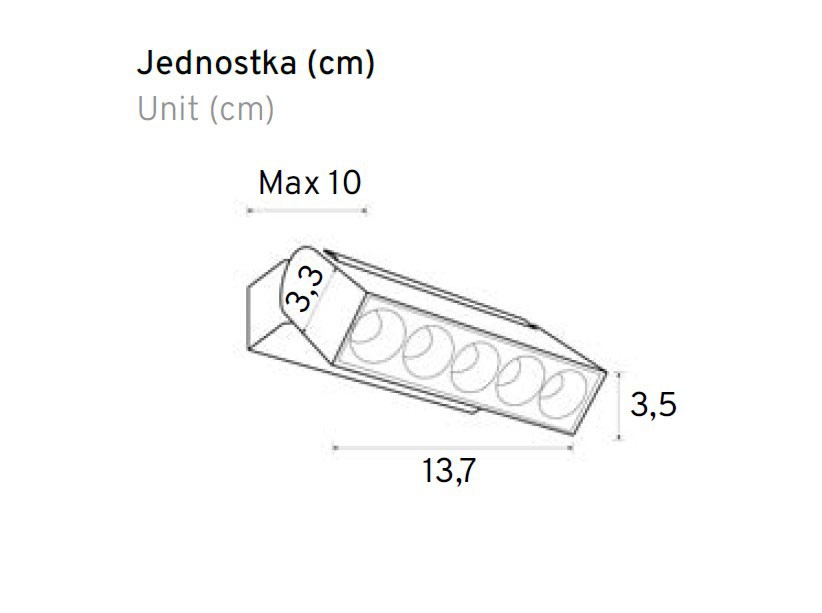 Kinkiet LED w kolorze białym o mocy 10W i temperaturze barwowej 3000K. Wymiary: długość 13,7 cm, wysokość 3,5 cm, szerokość 3,3 cm. Prosty, smukły kształt, idealny do nowoczesnych wnętrz.