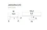 Kinkiet łazienkowy Lappa LED w kolorze chromu, o wymiarach 50,2 cm (szerokość) i 5,2 cm (wysokość). Posiada prostokątną, płaską oprawę oraz dwa mocowania. Widok z boku i z góry, z wyraźnymi szczegółami wymiarów.