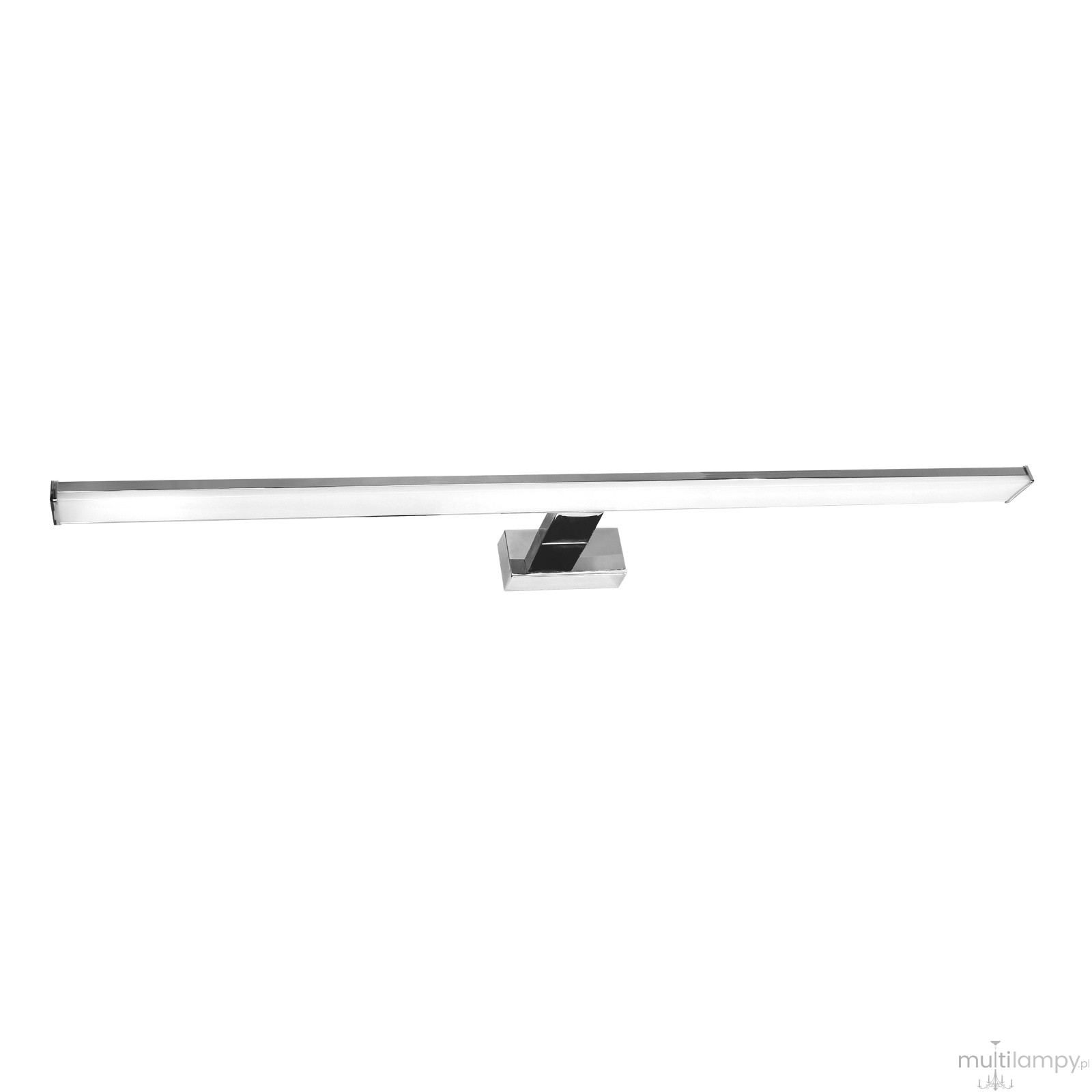 Slim L79 kinkiet łazienkowy LED o mocy 18W, barwie 4000K. Produkt ma prostokątny, chromowany korpus z czarnym akcentem. Umieszczony w pozycji poziomej, idealny do oświetlenia lustra w nowoczesnej łazience.
