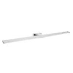 Kinkiet Slim L79 w kolorze chromu, z prostokątną, płaską obudową. Ułożony poziomo, o długości 60 cm, z diodami LED 18W, emitującymi białe światło 4000K. Przeznaczony do montażu na ścianie w łazience, minimalistyczny design.