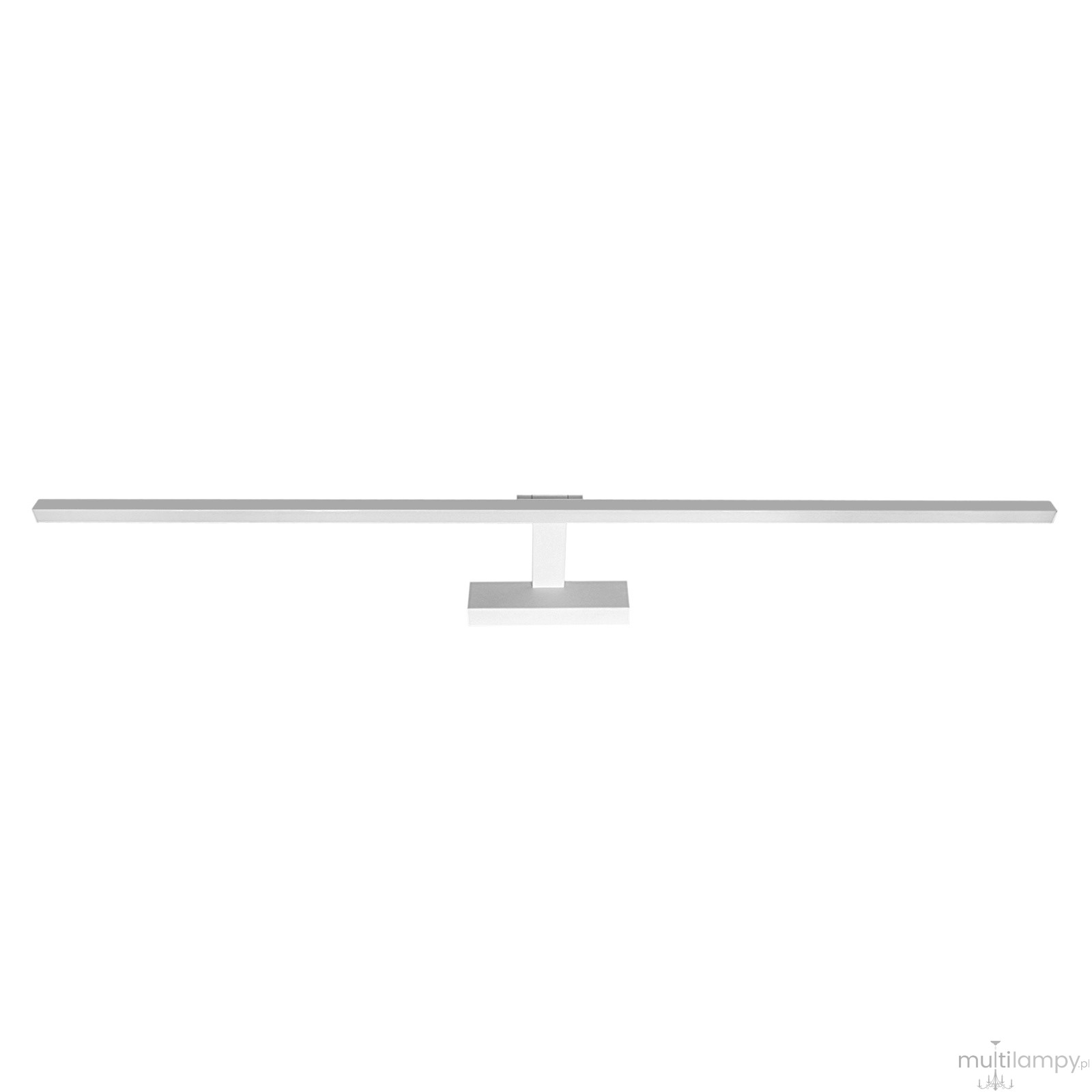 Kinkiet łazienkowy Lappa LED w kolorze białym, prostokątny, z poziomą lampą o długości 120 cm, zamontowany na stabilnej podstawie. Minimalistyczny design, idealny do oświetlenia obrazów lub luster w łazience.