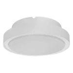Lampa sufitowa zewnętrzna Rotonda w kolorze białym, okrągła, z miejscem na dwie żarówki E27. Posiada czujnik ruchu. Zainstalowana w pozycji wiszącej, z gładką, matową powierzchnią.