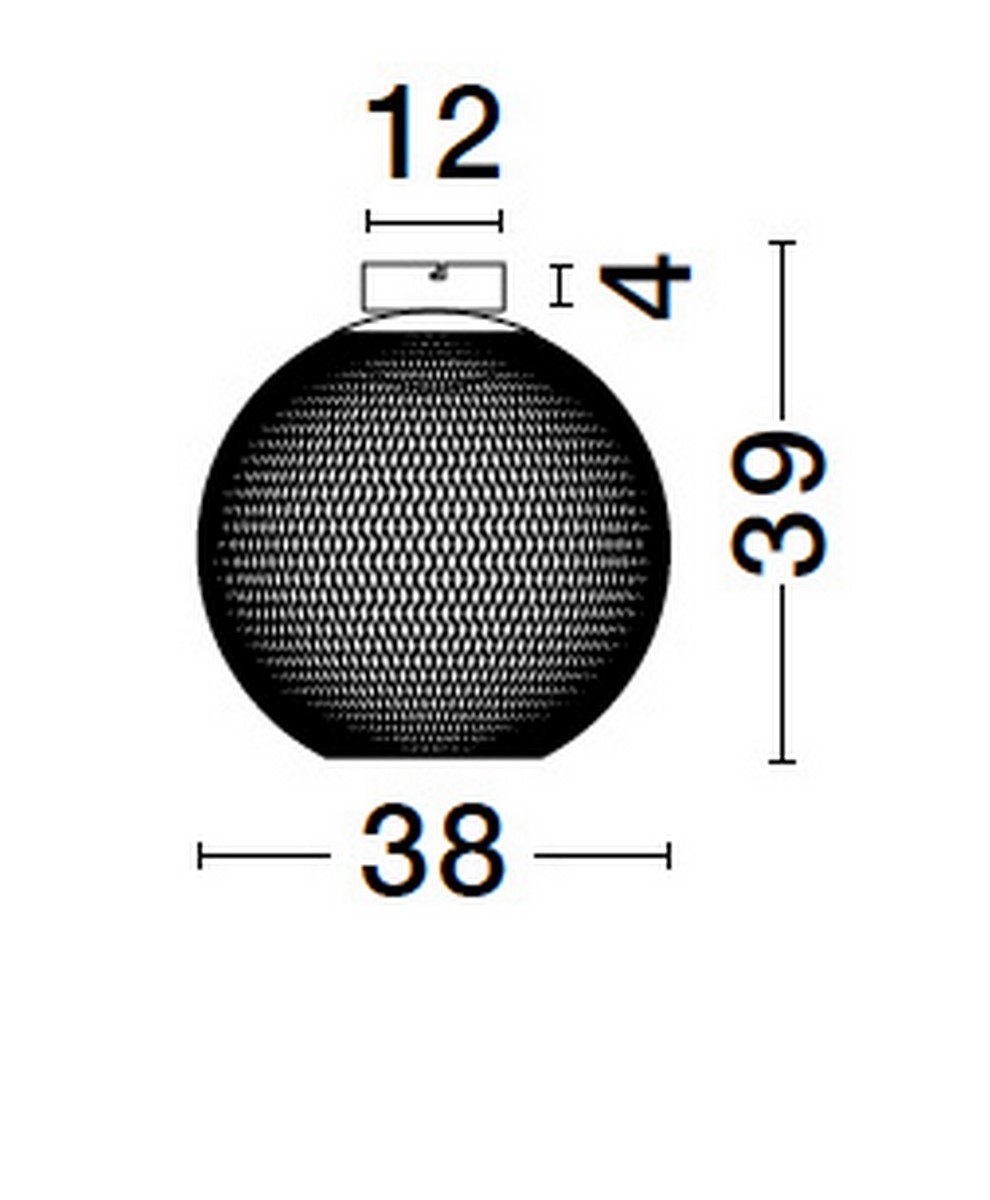 Czarna lampa sufitowa Rita 1xLED 19W o okrągłej, siatkowej konstrukcji. Wymiary: średnica 38 cm, wysokość 39 cm. Montowana na suficie, z widocznym mocowaniem o szerokości 12 cm. Elegancki design, idealna do nowoczesnych wnętrz.
