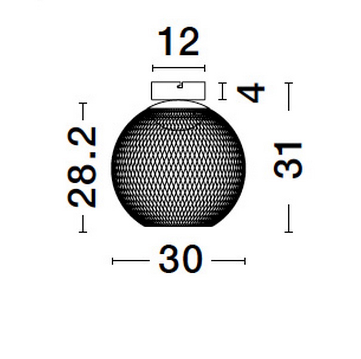 Czarna lampa sufitowa Rita z pojedynczym źródłem LED 12W, o okrągłym kształcie. Wymiary: wysokość 31 cm, średnica 30 cm, długość mocowania 12 cm, głębokość 4 cm. Z siatkową osłoną, idealna do nowoczesnych wnętrz.