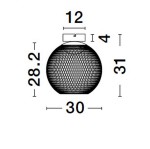 Czarna lampa sufitowa Rita z pojedynczym źródłem LED 12W, o okrągłym kształcie. Wymiary: wysokość 31 cm, średnica 30 cm, długość mocowania 12 cm, głębokość 4 cm. Z siatkową osłoną, idealna do nowoczesnych wnętrz.