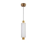Lampa wisząca LED Osmo 9W 3000K w kolorze mosiądzu, z przezroczystym kloszem w kształcie cylindrycznym. Produkt zawieszony na cienkim przewodzie, z widocznym mocowaniem sufitowym w mosiądzu. Tło białe, proste.
