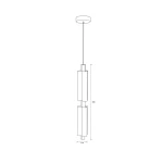Lampa wisząca LED Osmo 15W w kolorze mosiądzu, z dwiema cylindrycznymi osłonami. Wymiary: długość 780 mm, średnica 110 mm. Zawieszona na cienkim drucie, idealna do nowoczesnych wnętrz.