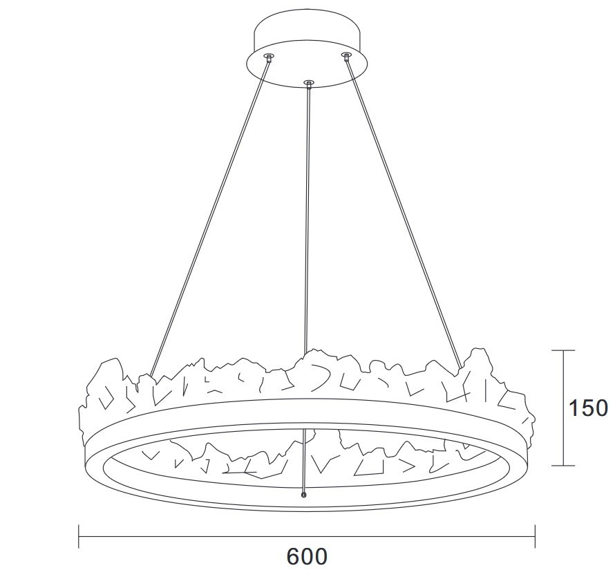 Lampa wisząca LED Montana o mocy 26W i temperaturze barwowej 3000K w złotym kolorze. Okrągła, z dekoracyjnym, teksturowanym obramowaniem. Wymiary: średnica 600 mm, wysokość 150 mm. Zawieszona na linkach, idealna do nowoczesnych wnętrz.