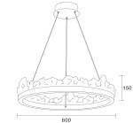 Lampa wisząca LED Montana o mocy 26W i temperaturze barwowej 3000K w złotym kolorze. Okrągła, z dekoracyjnym, teksturowanym obramowaniem. Wymiary: średnica 600 mm, wysokość 150 mm. Zawieszona na linkach, idealna do nowoczesnych wnętrz.