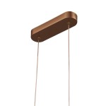 Lampa wisząca LED Gufo o mocy 6W w kolorze różowego złota. Posiada prostokątną podsufitkę z dwoma zawieszeniami. Kąt ujęcia z góry, na białym tle, ukazująca elegancki design i delikatne wykończenie.