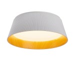 Lampa sufitowa LED Frill 21W 3000K w białym kolorze z teksturowanym kloszem i drewnianym wykończeniem wewnętrznym. Ujęcie z boku, ukazujące kształt stożkowy i subtelne detale faktury. Idealna do nowoczesnych wnętrz.