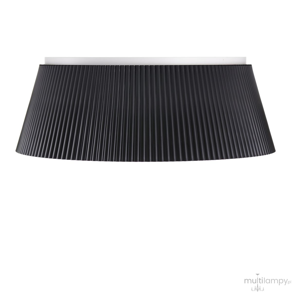 Lampa sufitowa LED Frill 21W w kolorze czarnym, z kloszem o falistym wzorze, zamontowana na białym stelażu. Klosz ma szeroki, stożkowaty kształt, emitując ciepłe światło 3000K. Idealna do nowoczesnych wnętrz.