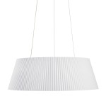Lampa wisząca LED Frill 21W, kolor biały. Okrągły klosz z wypukłym, żłobionym wzorem, zawieszony na cienkich, białych linkach. Wymiary klosza sugerują nowoczesny design, idealny do różnych wnętrz.