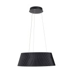 Lampa wisząca LED Frill 21W 3000K w kolorze czarnym, z cylindrycznym kloszem o pionowych żłobieniach. Zawieszona na dwóch linkach, montowana do sufitu, idealna do nowoczesnych wnętrz.