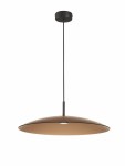 Lampa wisząca Peca 1xLED 17W w kolorze czarnym z brązowym kloszem. Ujęcie z boku, pokazujące okrągły, płaski klosz z delikatnym wycięciem, zawieszony na cienkim kablu. Prosta, nowoczesna konstrukcja, idealna do różnych aranżacji wnętrz.