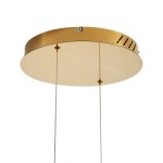 Lampa wisząca Circle 60+80 w złotym połysku, z pilotem, posiada okrągłą, metalową podstawę z przezroczystymi linkami. U góry widoczne otwory wentylacyjne. Wymiary: 60x80 cm. Idealna do nowoczesnych wnętrz.