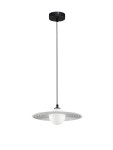Lampa wisząca Funes w kolorze czarnym z białym kloszem, o okrągłym kształcie z dekoracyjnym pierścieniem. Zawieszona na cienkim przewodzie, z gniazdem G9. Prosta forma, idealna do nowoczesnych wnętrz.