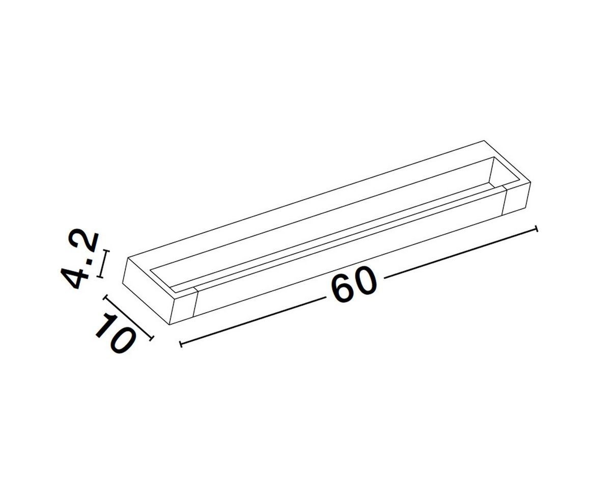 Kinkiet Justo 1xLED 17W w kolorze białym, o prostokątnej formie. Wymiary: długość 60 cm, szerokość 10 cm, wysokość 4,2 cm. Ujęcie z boku, ukazujące detale oraz kształt lampy. Idealny do nowoczesnych wnętrz.