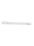 Kinkiet Justo 1xLED 17W w kolorze białym, prostokątny, zamontowany poziomo, o minimalistycznym designie. Wykonany z metalu, w formie długiego prostokąta. Idealny do nowoczesnych wnętrz. Tło zdjęcia białe.