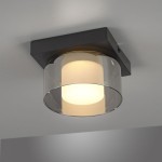 Lampa sufitowa LED Rika o mocy 4,5W, czarna, z dymionym kloszem. Okrągły, przezroczysty klosz otacza białą żarówkę, zamontowana na kwadratowej, matowej podstawie. Produkt montowany na suficie, idealny do nowoczesnych wnętrz.