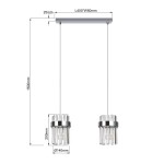 Lampa wisząca Vetro LP-2910/2L CH z dwoma kloszami, chromowana, z przezroczystym kloszem o średnicy 140 mm. Długość zawieszenia 1500 mm, szerokość 50 mm, wysokość 200 mm. Prosty design, idealna do nowoczesnych wnętrz.