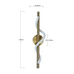 Kinkiet LED 12W CCT w kolorze złotym, z białym, spiralnym kloszem. Wymiary: wysokość 600 mm, szerokość 145 mm, średnica podstawy 120 mm. Zawieszony w pionie, nowoczesny design, idealny do oświetlenia wnętrz.