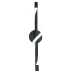 Kinkiet LED Meleca 12W CCT w kolorze czarnym, z prostą, spiralną formą. Metalowa podstawa w kształcie okręgu z białym, elastycznym światłem. Zainstalowany w pozycji pionowej, na białym tle, bez dodatkowych elementów dekoracyjnych.