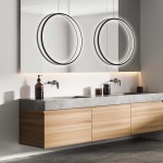 Lampa wisząca LED Mirror D60 w kolorze czarnym, o mocy 35W i klasie szczelności IP44, zawieszona nad umywalką. Okrągłe kinkiety w minimalistycznym stylu, podświetlające lustra, na tle nowoczesnej łazienkowej aranżacji z drewnianymi szafkami.