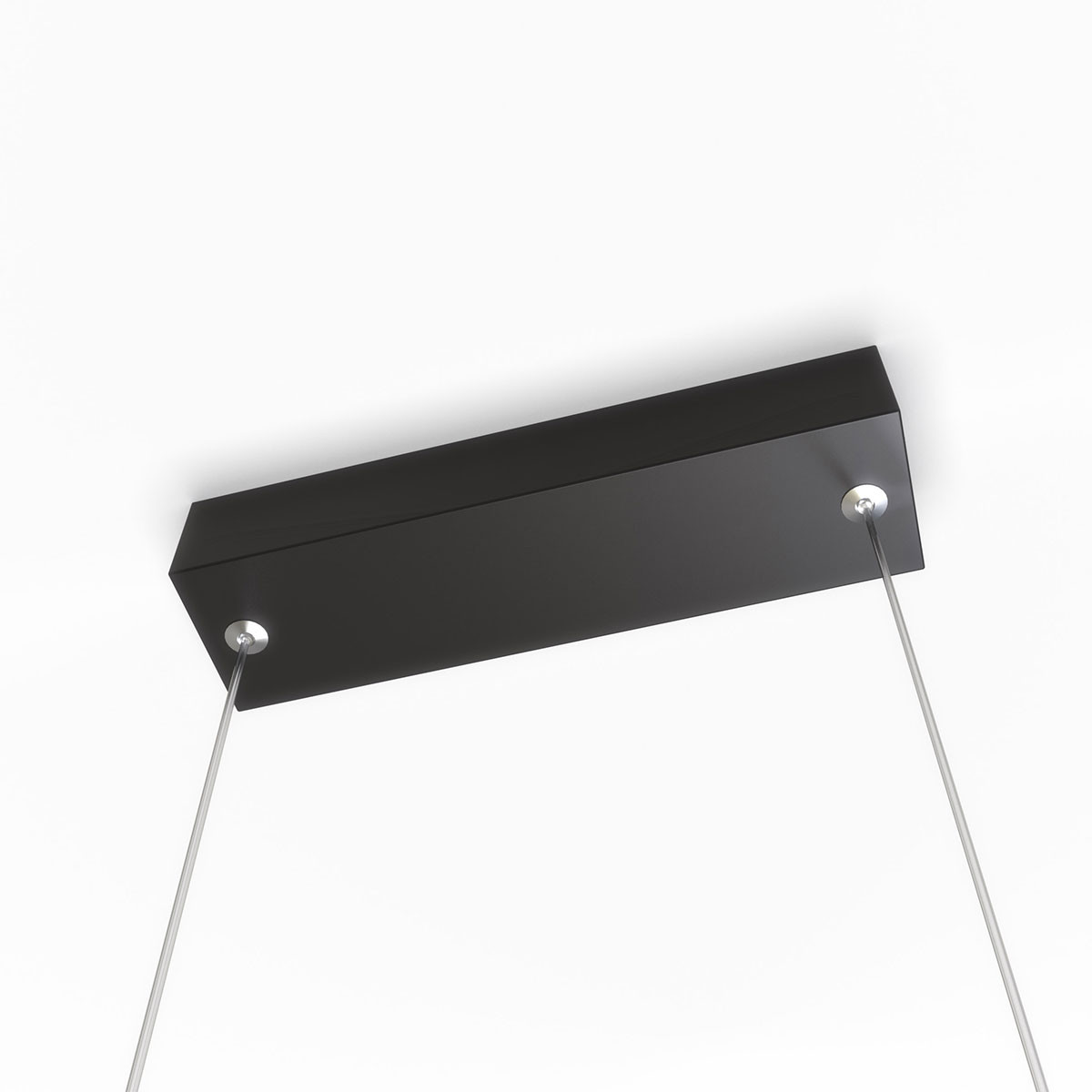 Lampa wisząca LED Mirror D60, czarna, z mocowaniem sufitowym w kształcie prostokątnym. Posiada dwa sznury mocujące. Przeznaczona do oświetlenia wnętrz, odporna na wilgoć (IP44), moc 35W, z funkcją zmiany temperatury barwowej (CCT).