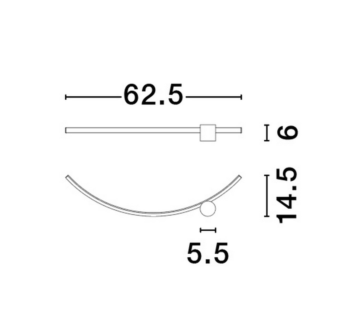 Kinkiet Cuzco 1xLED 14W w kolorze czarnym i złotym, o zaokrąglonym kształcie. Wymiary: długość 62,5 cm, wysokość 14,5 cm, grubość 5,5 cm. Elementy metalowe, minimalistyczny design, idealny do nowoczesnych wnętrz.