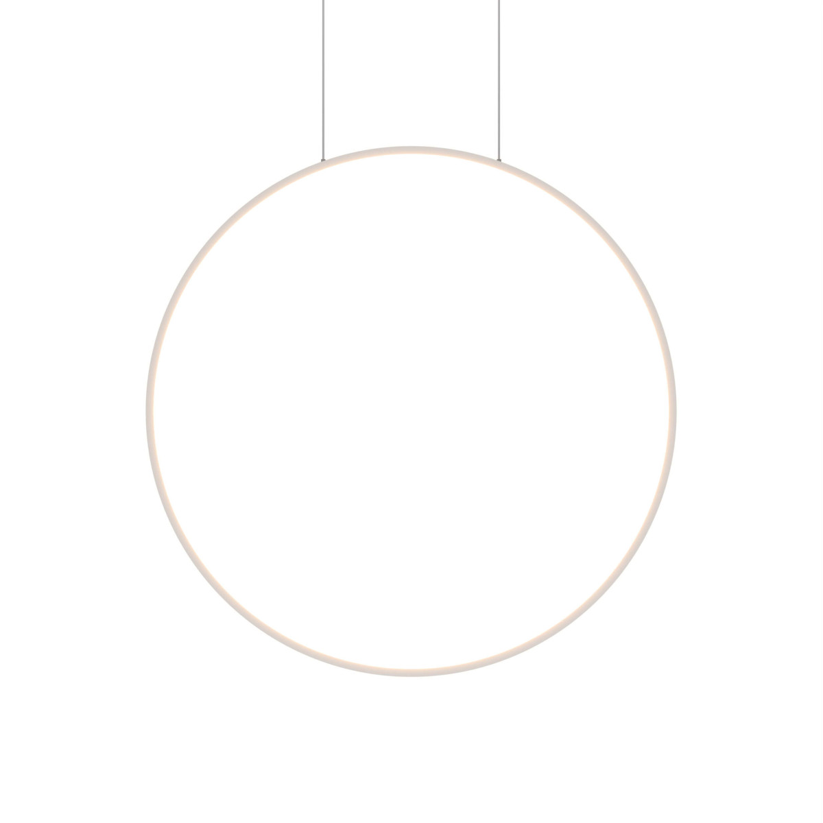 Lampa wisząca LED Mirror D90 o okrągłym kształcie, biała, zawieszona na cienkich linkach. Posiada moc 50W oraz klasę ochrony IP44, co czyni ją odpowiednią do użytku w wilgotnych pomieszczeniach.