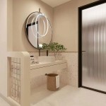 Kinkiet LED Mirror D60 o mocy 35W w kolorze białym, zamontowany nad okrągłym lustrem. W tle widoczna nowoczesna łazienka z jasnymi ścianami i minimalistycznym blatem. Oświetlenie w kształcie podwójnej elipsy, podkreślające elegancki design.