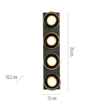 Lampa sufitowa Rika 4xLED 26W w czarnym dymionym wykończeniu. Prostokątna konstrukcja z czterema okrągłymi oprawami świecącymi. Wymiary: 70 cm wysokości, 15 cm szerokości, 10,5 cm głębokości. Idealna do nowoczesnych wnętrz.