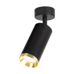 Lampa sufitowa Mica w kolorze czarnym z złotym akcentem, z cylindrycznym kloszem i mocowaniem do sufitu. Posiada 1 gniazdo GU10, montowana w pozycji wiszącej, ukierunkowana w dół. Prosty, nowoczesny design, idealna do różnych wnętrz.