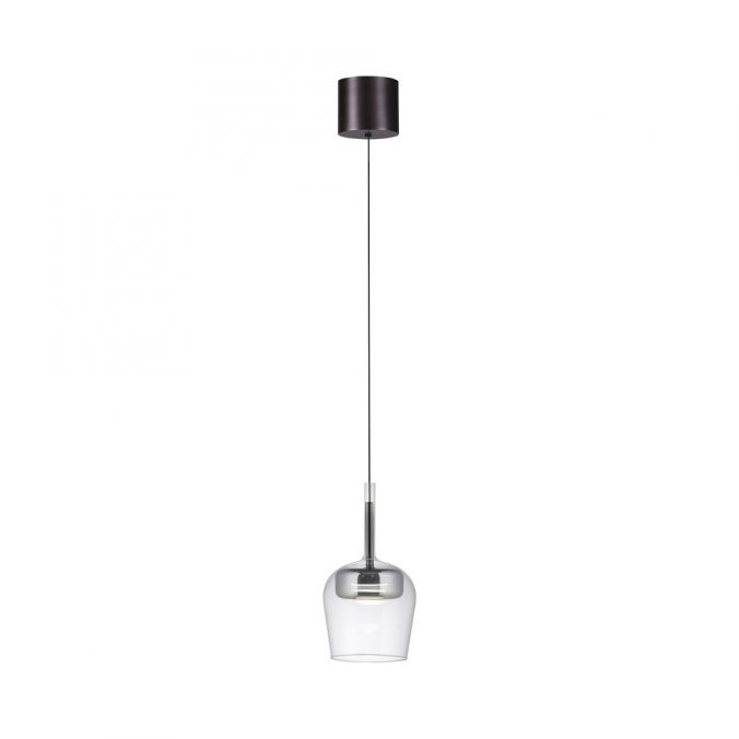 Lampa wisząca Q-kon z pilotem LED 9W CCT w kolorze srebrnym. Szklany klosz o okrągłym kształcie zawieszony na cienkim przewodzie. Górna część w kolorze ciemnego metalu. Idealna do nowoczesnych wnętrz.