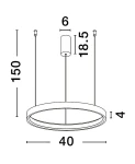 Lampa wisząca Zacapu D40 w kolorze brązowym, z jednym źródłem LED 22W. Okrągła forma o średnicy 40 cm i wysokości 4 cm, zawieszona na dwóch cienkich linkach. Element montażowy o średnicy 6 cm i wysokości 18,5 cm.